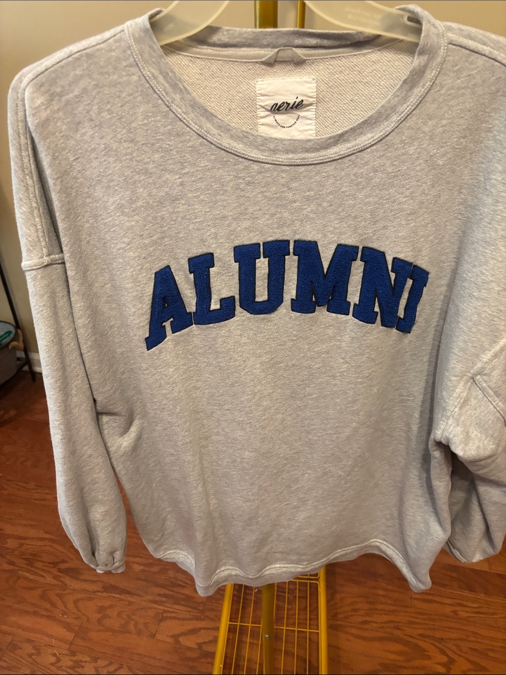 aerie Gray Crewneck Sweatshirt with Blue ALUMNI Applique